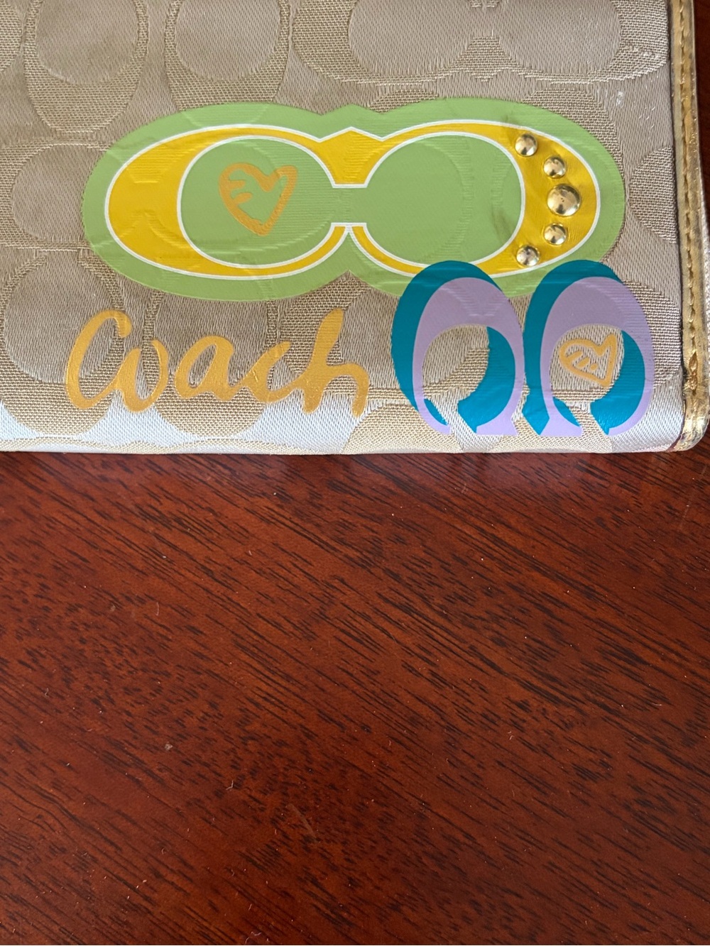 Coach Vintage Poppy Signature Graffiti Beige Zip Around Wallet - Picture 3 of 9
